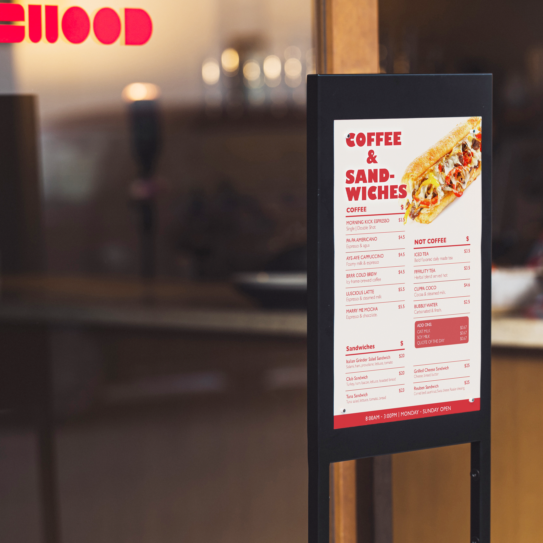 Pin Menu Sign Vertical Menu Stand Sign – A4